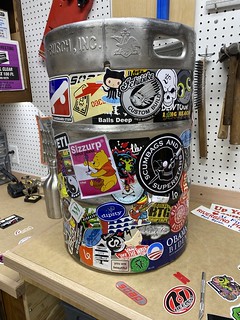 Puttin stickers on this keg