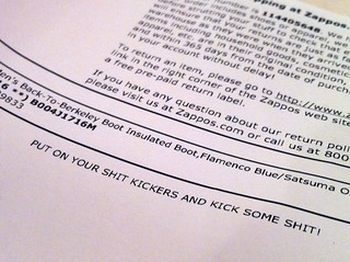 A gift note from zappos