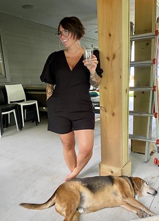 Covid-19 - Beautiful woman. Fat dog.