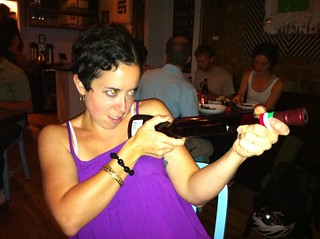 Mobile - Dinner with jon and Liz! I just bought a bottle of wine that looks like a rifle