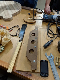 Pull saw miter box and router jig with larger support plate and handle