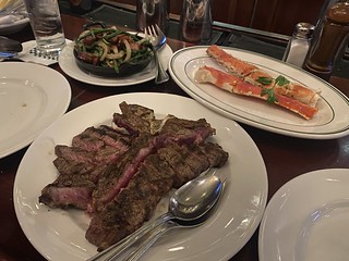 Treatin ourselves to a porterhouse, some crab, n beans.