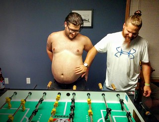 Bout to beat these guys in foosball