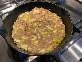 Trying to turn these noodles into pancakes