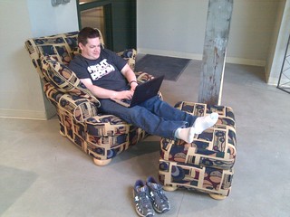 Nick getting comfy at our new weekend spot @FoundryCowork