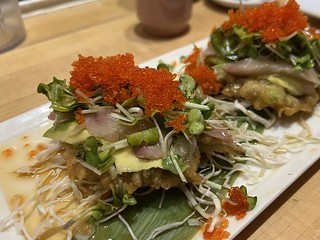 Sushi - Fried shiso leaf, hamachi, and other goodies.