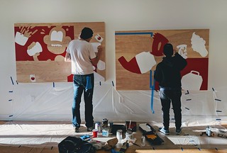 Art - Walked into Gallerie F today to find Mosher and Sentrock painting some new pieces.