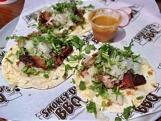 I can’t get enough of these burnt end tacos from Smokey Ds
