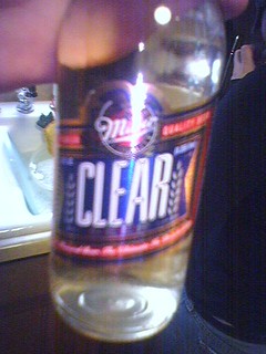 Drinks - Miller Clear.  Jeff had a 6-pack of this unopened in his basement.