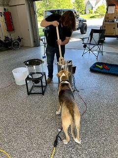 Homebrew - Mason helps out with the mash