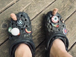 Thanks to whoever sent me these hairy toe jibbitz. They really complete my yard crocs.