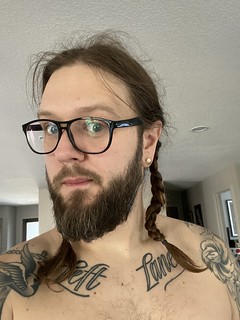 Shirtless - Braids still in
