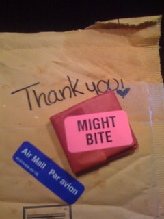 Got my package from Melanie favreau. I hope it doesn't really bite...