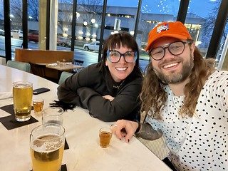 Kari wanted a burger. It was burger, shot, beer night. Oh boy.