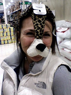 Kari wearing some cheetah headband mask