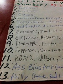 pizza - Uh, Yea. I'd like a number 12, ass blaster please.