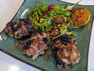 Meat globs and salad pile