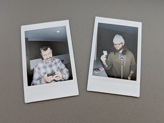 A polaroid of me looking at the polaroid of Jeff