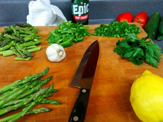 Kari's at parent teacher conferences. I'm makin dinner and drinking beer.