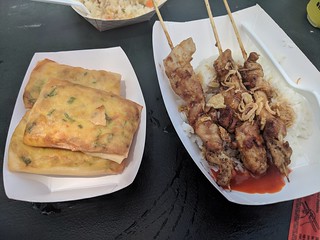Indonesian snacks - Martabak and Chicken Satays