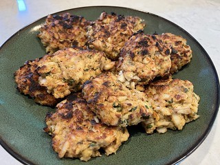 Freshly baked walleye cakes