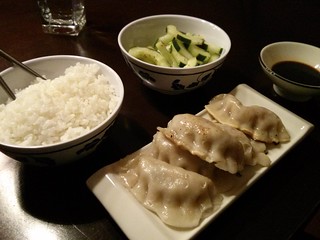 Rice. Cucumbers. Pot stickers.