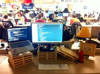 Tech - My desk. With my mini pallet monitor stands