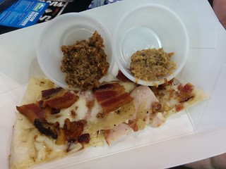 pizza - Bacon pizza from Gusto along with some fancy bacon pastes.