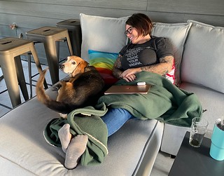 Old boye knows he’s not supposed to be on the patio furniture