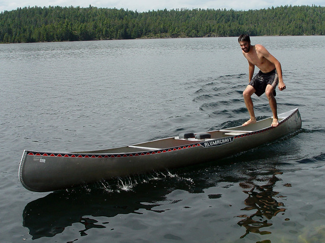 Josh showing us how to gunnel pump a canoe