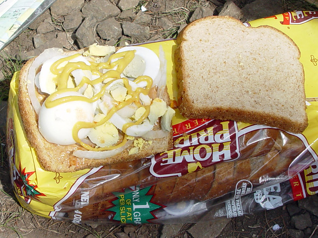 Josh's Peanut Butter, Onion, Egg, Honey Mustard, Tabasco Sandiwch