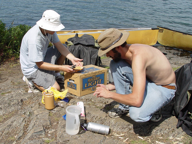 Making Peanut Butter and Onion sandwiches - cause we forgot the lunchmeat