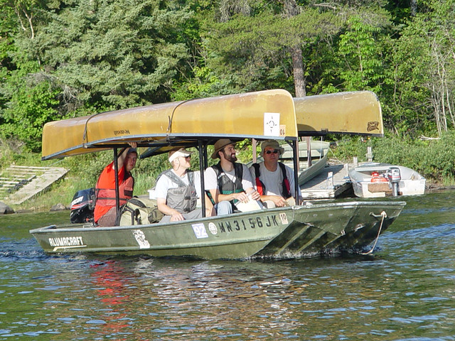 Getting a tow out to Saganaga Lake
