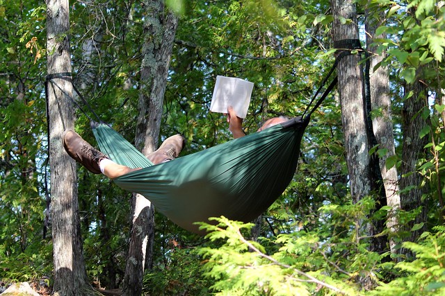 Cal enjoying our layover on Little Sag