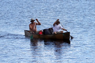 Cal and Will paddling across Little Saganaga