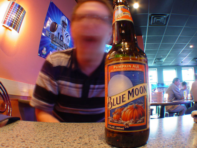 Blue Moon Pumpkin Ale: mmmm, pumpkiny. I didn't get to finish this beer because an agent took control of me (as you can see) and beat the hell out of all my friends. Stupid agents. Rating: 7.5