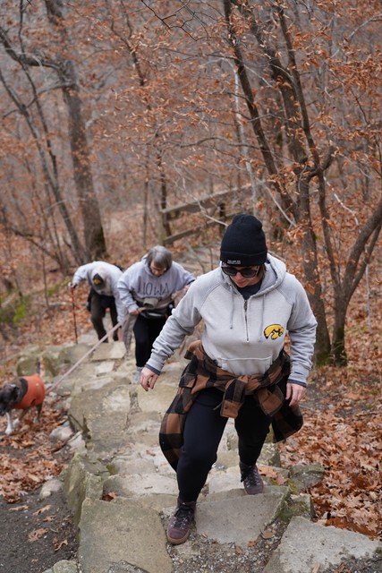 Hikin up some steep steps