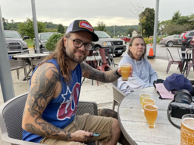 Sampling some Pulpit Rock beer