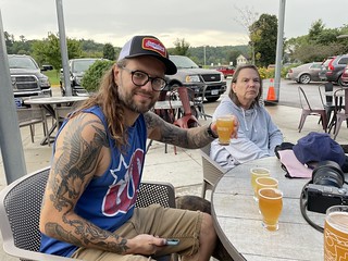 Sampling some Pulpit Rock beer