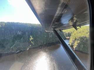 Flying down into a canyon