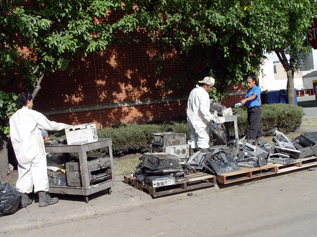 Flood Damaged Computers and LCD monitors outside of Norwood