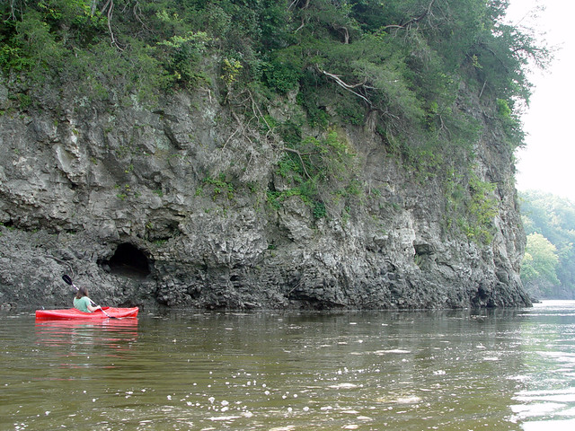 Rock face and a cave on the Cedar River