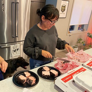 Cuttin up some Bauder's Ice Cream sandwiches