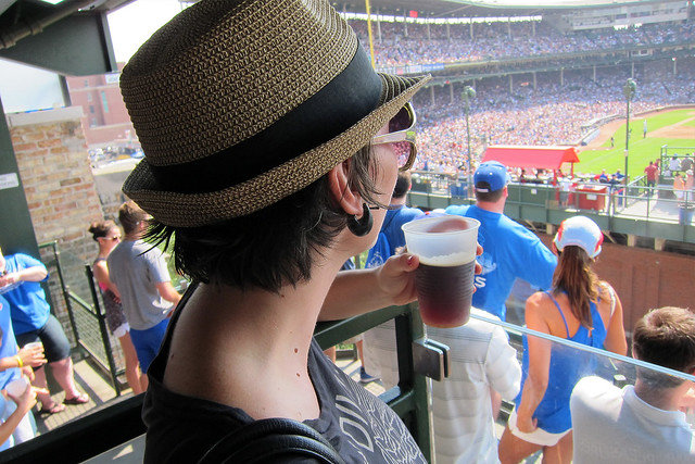 Enjoying a beer while watching the cubs