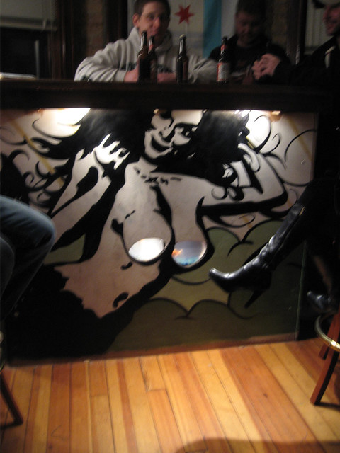 Charlie's Bar has a naked lady with fishtanks for boobs