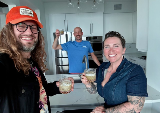 Tobbie was getting a massage, so Jed made us Whiskey Sours