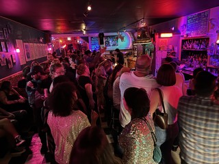 The dance spot had a ridiculous line, so we wound up in this metal bar