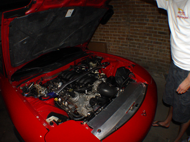Jon's Mazda RX7 with a Corvette LS1 in it.  wtf