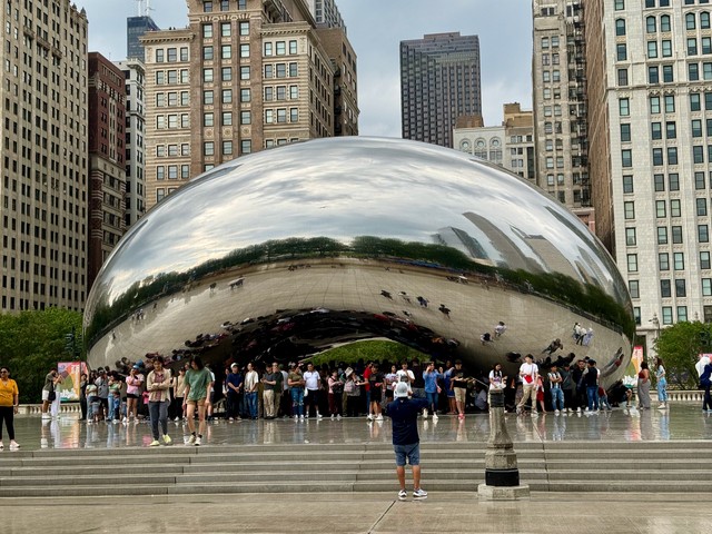 Folks still hiding from the rain under the bean