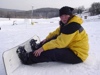 Snowboarding - Kari about to try the bunny hill